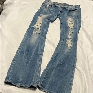 Machine Light Blue Distressed Boot Cut Jeans